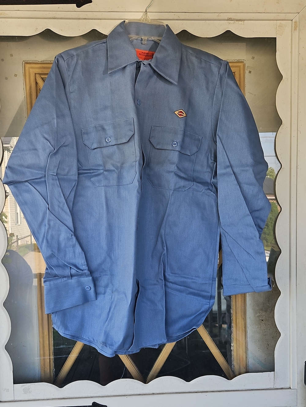 Blue Long-Sleeve Work Shirt with Chest Pockets